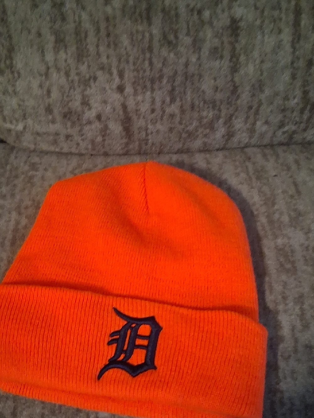 Embroidered Detroit D Logo Beanie - Bright Orange